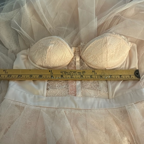 PINK Lace Mesh Tulle Mini‎ Maxi Flowy Bustier Corset Dress Size S Ruffle Sexy - Picture 8 of 8
